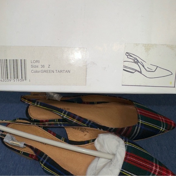 Matiko Shoes Lori Womens EUR 36 US 6 Green Tartan Plaid Point Toe Slingback Flat - Picture 2 of 7